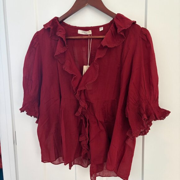 DOEN Sz L Henri Top in Deep Crimson Red - Picture 2 of 6